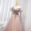Mooie / Prachtige Oud Roze Rhinestone Pailletten Galajurken 2022 A lijn Uit De Schouder Korte Mouwen Ruglooze Strik Lange Gala Gelegenheid Jurken