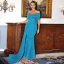 Elegant Red Evening Dresses 2022 Trumpet / Mermaid Bow Off-The-Shoulder Short Sleeve Backless Floor-Length / Long Evening Party Formal Dresses