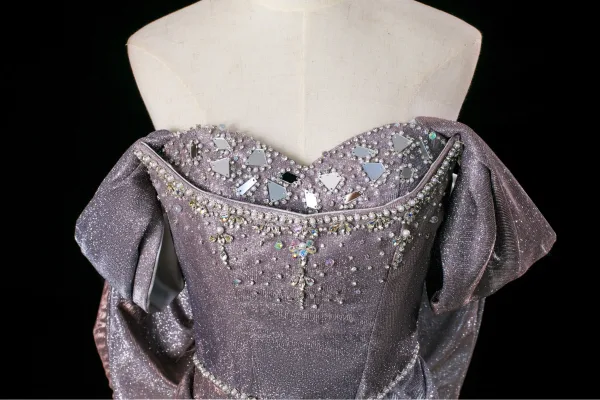 Scintillantes Sexy Violet Perlage Paillettes Robe De Bal 2025 Trompette / Sirène De l'épaule Manches Courtes Dos Nu Noeud Longue Promo Robe De Ceremonie
