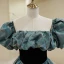 Vintage / Retro Ink Blue Prom Dresses 2022 A-Line / Princess Square Neckline Puffy Short Sleeve Backless Floor-Length / Long Prom Formal Dresses