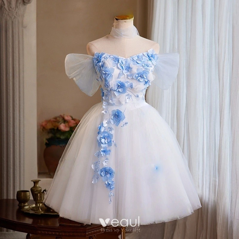 Chic Beautiful White Pearl Appliques Short Homecoming Graduation Dresses 2025 A Line Princess Off The Shoulder Short Sleeve Backless Tulle Chic Beautiful White Pearl Appliques Short Homecoming Graduation Dresses 2025 A Line Princess Off The Shoulder Short Sleeve Backless Tulle