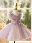 Schöne Rosa Perlenstickerei Applikationen Pailletten Kurze Geburtstag Blumenmädchenkleider 2024 Ballkleid Rundhalsausschnitt Ärmellos Rückenfreies Tülle