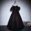 Vintage / Retro Burgundy Prom Dresses 2023 A-Line / Princess Off-The-Shoulder Short Sleeve Backless Floor-Length / Long Prom Formal Dresses