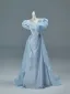 Fashion Sky Blue Beading Sequins Satin Prom Dresses 2026 A-Line / Princess Off-The-Shoulder Sleeveless Backless Sweep Train Formal Dresses