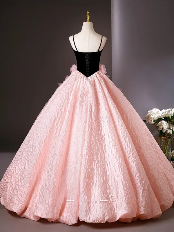 Flower Fairy Blushing Pink Appliques Prom Dresses 2025 Ball Gown Spaghetti Straps Sleeveless Backless Floor-Length / Long Formal Dresses