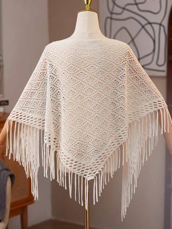 Vintage / Retro Beige Knitting Tassel Prom shawl 2025