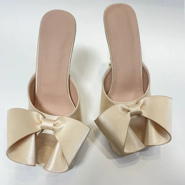 Chic / Beautiful Purple Satin Prom Bow Womens Sandals 2022 13 cm Stiletto Heels Open / Peep Toe Sandals High Heels
