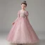 Chic / Beautiful Blushing Pink Beading Pearl Sequins Lace Flower Flower Girl Dresses 2022 A-Line / Princess Scoop Neck Appliques Short Sleeve Floor-Length / Long Prom Flower Girl Dresses