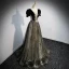 Chic / Belle Noire Perlage Robe De Bal 2022 Princesse Encolure Dégagée Manches Courtes Dos Nu Longue Robe De Ceremonie