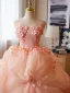 Flower Fairy Blushing Pink Pearl Appliques Prom Dresses 2024 Ball Gown Strapless Sleeveless Backless Court Train Prom Formal Dresses