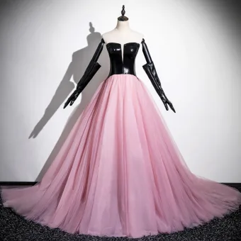 Chic Belle Rougissant Rose Robe De Bal 2025 Robe Boule Bretelles Croisées Bustier Sans Manches Dos Nu Tribunal Train Promo Robe De Ceremonie