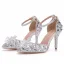 Glitzernden Silber Strass Brautschuhe 2023 Knöchelriemen 9 cm Stilettos Spitzschuh Hochzeit Sandaletten Hochhackige