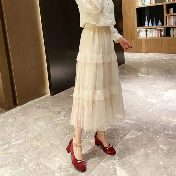 Vintage / Retro Beige Street Wear Satin Pumps 2022 Pearl Ankle Strap 5 cm Thick Heels Square Toe Pumps High Heels