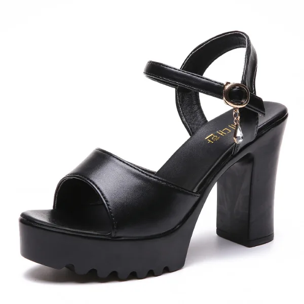 Fashion White Street Wear Womens Sandals 2022 Ankle Strap Waterproof 10 cm Thick Heels Open / Peep Toe Sandals