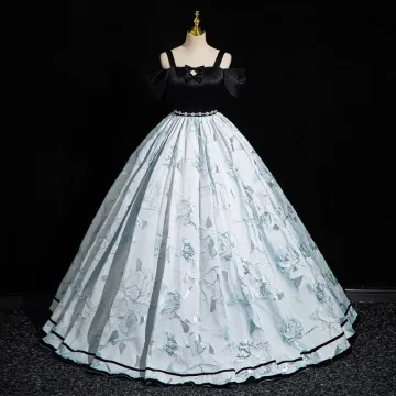 Élégant Noire Impression Faux Diamant Robe De Bal 2023 Robe Boule Bretelles Spaghetti Noeud Manches Courtes Dos Nu Longue Robe De Ceremonie