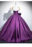 Vintage / Retro Purple Lace Flower Bow Satin Prom Dresses 2025 Ball Gown Scoop Neck Short Sleeve Backless Floor-Length / Long Prom Formal Dresses