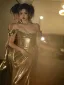 Sparkly Gold Sequins Evening Dresses 2024 Trumpet / Mermaid Off-The-Shoulder Sleeveless Backless Floor-Length / Long Evening Party Formal Dresses