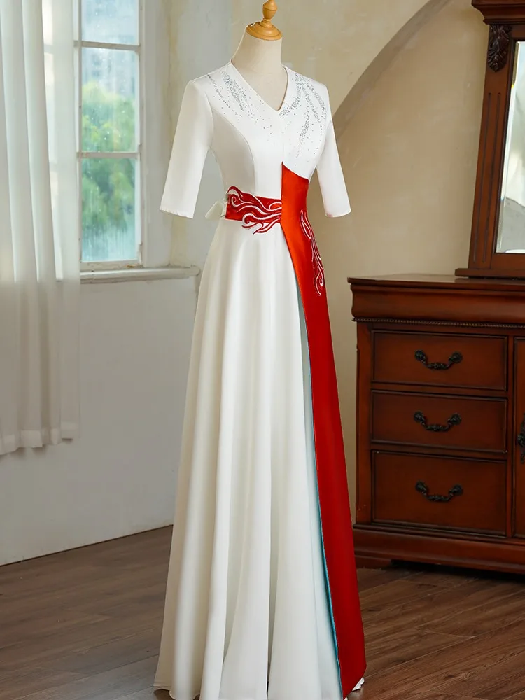 chinese dress ladies Light Blue Lace Prom Dresses Princess V Neck