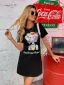 Lovely Women Black Casual Short Dresses 2021 Printing Cotton Loose Scoop Neck Summer Short Sleeve T-shirt