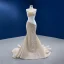 Luxury / Gorgeous Champagne Handmade  Pearl Lace Rhinestone Wedding Dresses 2022 Trumpet / Mermaid Strapless Sleeveless Backless Court Train Wedding