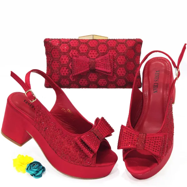 Chic / Beautiful Black Rhinestone Bow Womens Sandals Clutch Bags 2023 Evening Party 7 cm Thick Heels Open / Peep Toe Sandals High Heels Clutch Bags