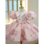 Lovely Blushing Pink Flower Short Birthday Flower Girl Dresses 2022 Ball Gown Scoop Neck Puffy Short Sleeve Beading Flower Girl Dresses