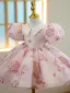 Lovely Blushing Pink Flower Short Birthday Flower Girl Dresses 2022 Ball Gown Scoop Neck Puffy Short Sleeve Beading Flower Girl Dresses