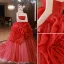 Amazing / Unique Red Flower Prom Dresses 2023 Ball Gown Strapless Sleeveless Backless Court Train Prom Formal Dresses