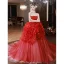 Amazing / Unique Red Flower Prom Dresses 2023 Ball Gown Strapless Sleeveless Backless Court Train Prom Formal Dresses