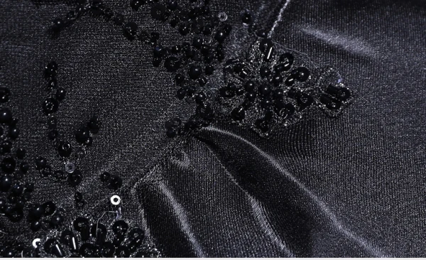 Classique Noire Perlage Paillettes Satin Robe De Bal 2024 Robe Boule V-Cou Sans Manches Dos Nu Longue Promo Robe De Ceremonie
