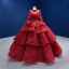 High-end Burgundy Beading Sequins Lace Flower Cascading Ruffles Wedding Dresses 2022 Ball Gown High Neck Long Sleeve Floor-Length / Long