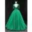 Haut de Gamme Vert Fait main Perlage Paillettes Robe De Bal 2022 Robe Boule Col Haut Faux Diamant Gland Manches Courtes Dos Nu Longue Robe De Ceremonie