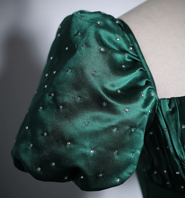 Vintage / Retro Dark Green Satin Prom Dresses 2024 Ball Gown Square Neckline Short Sleeve Backless Bow Floor-Length / Long Prom Formal Dresses