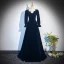 Vintage / Retro Black Winter Velvet Prom Dresses 2024 A-Line / Princess Square Neckline Long Sleeve Backless Floor-Length / Long Prom Formal Dresses