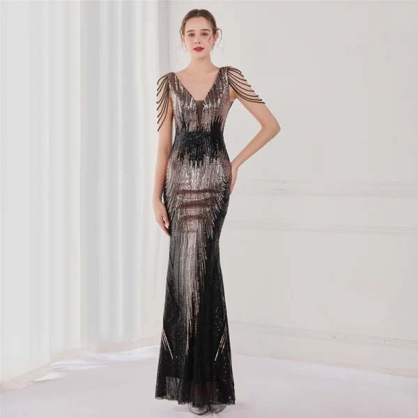 Scintillantes Blanche Paillettes Robe De Soirée 2022 Trompette / Sirène V-Cou Perlage Gland Sans Manches Dos Nu Longue Soirée Robe De Ceremonie