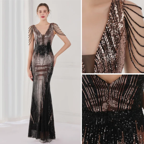 Scintillantes Blanche Paillettes Robe De Soirée 2022 Trompette / Sirène V-Cou Perlage Gland Sans Manches Dos Nu Longue Soirée Robe De Ceremonie