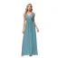 Modest / Simple Pool Blue Split Front Bridesmaid Dresses 2023 A-Line / Princess Chiffon V-Neck Sleeveless Backless Floor-Length / Long Bridesmaid Dresses