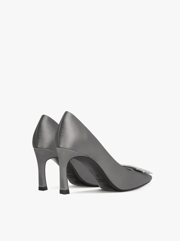 Eenvoudige Grijs Kantoor OL Rhinestone Pumps 2024 10 cm Naaldhakken / Stiletto Vierkante Teen Pumps Hoge Hakken