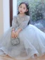Chic / Beautiful Grey Birthday Flower Girl Dresses 2022 A-Line / Princess Scoop Neck Beading Sequins Long Sleeve Floor-Length / Long Flower Girl Dresses