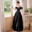 Audrey Hepburn Style Black Satin Prom Dresses 2025 A-Line / Princess Off-The-Shoulder Short Sleeve Backless Floor-Length / Long Prom Formal Dresses