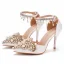 Charmant Perle Weiß Strass Brautschuhe 2022 Knöchelriemen 9 cm Stilettos Spitzschuh Hochzeit Hochhackige
