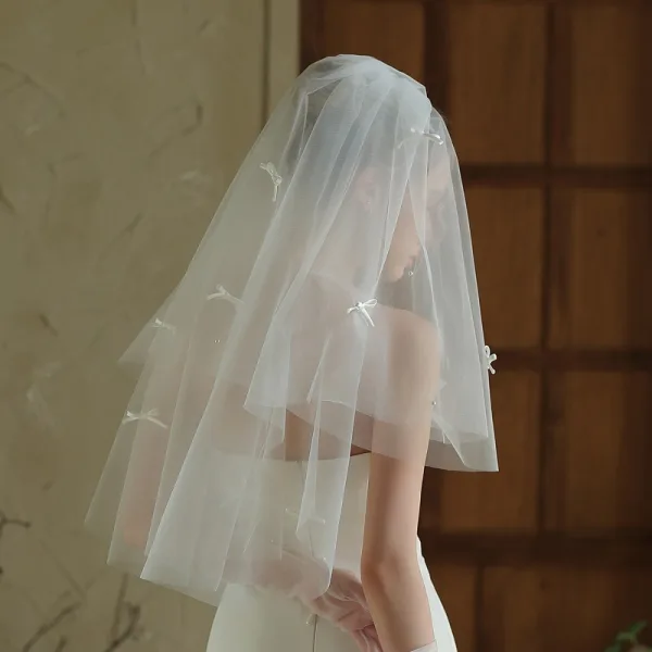 Élégant Blanche Fait main Noeud Mariage La Mariée Gants Mariage Voile De Mariée 2025 Tulle