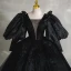 Audrey Hepburn Style Black Evening Party Evening Dresses  2023 Ball Gown Square Neckline Puffy 1/2 Sleeves Backless Court Train Formal Dresses