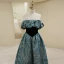 Vintage / Retro Ink Blue Prom Dresses 2022 A-Line / Princess Square Neckline Puffy Short Sleeve Backless Floor-Length / Long Prom Formal Dresses
