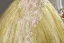 Bling Bling Doré En Dentelle Fleur Appliques Paillettes Robe De Bal 2026 Robe Boule Encolure Carrée Manches Courtes Dos Nu