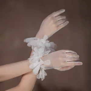 Élégant Blanche Fait Main Appliques Mariage Gants Mariage 2025