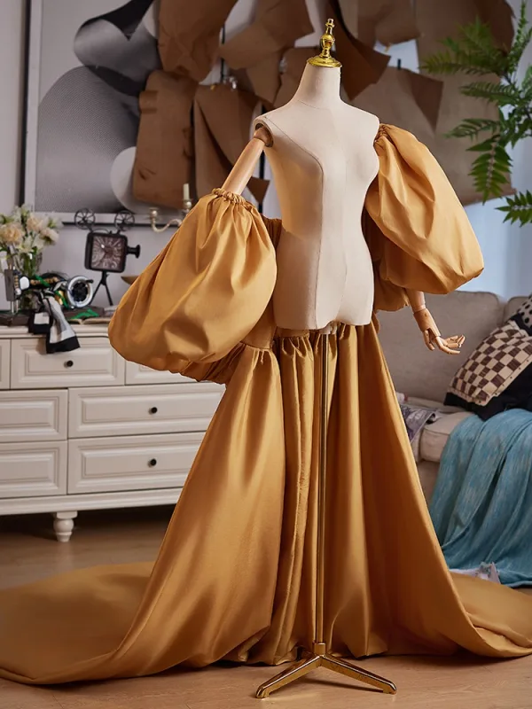 Vintage / Retro Tan Puffy Short Sleeve Satin Prom Shawls 2025