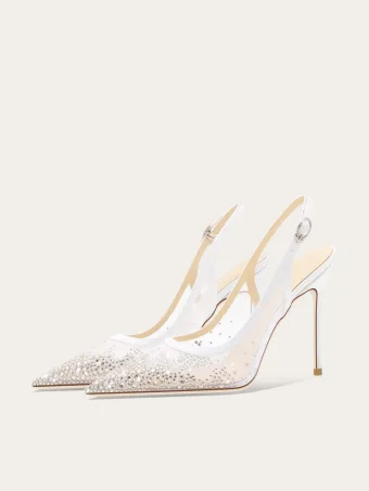 Sexy White Rhinestone Leather Wedding Shoes 2025 10 Cm Stiletto Heels Pointed Toe Wedding High Heels