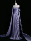 Sexy Lavender Satin Evening Dresses Prom Dresses 2024 Trumpet / Mermaid Off-The-Shoulder Sleeveless Backless Sweep Train Formal Dresses