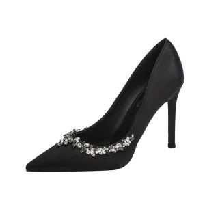 Snygga Fina Svarta Rhinestone Afton Pumps 2026 10 Cm Stilettklackar Spetsiga Pumps Högklackade
